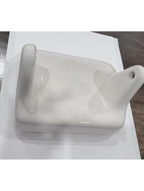 Ceramic Toilet Paper Holder White/ Bone With Hardware 6.25x5”, Vintage